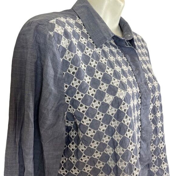 Ann Taylor Loft Softened Shirt Eyelet Embroidered Long Sleeve Button Up Top sz M - Picture 4 of 16